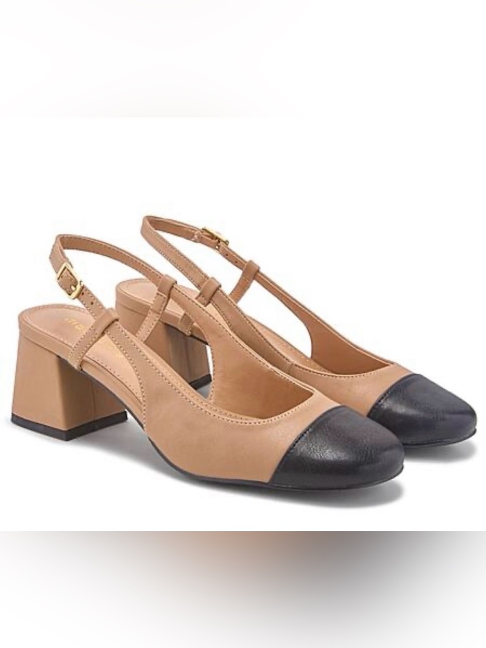 Madden Girl Kitty Cap Toe Slingback Block Heels Nude Black